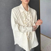 Hearujoy Mens Palace Style Ruffled Long-Sleeved Shirt 2024 New Genderless Medieval Pleated Loose Retro Solid Color Stage Clothing Unisex